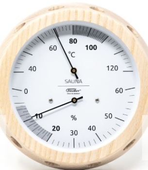 Sauna Kombination Klimamesser in Holzgehäuse