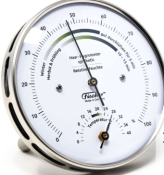 Fischer Wohnklima-Messer Thermo-Hygrometer Typ 122.01 mit Aufsteller - Pins