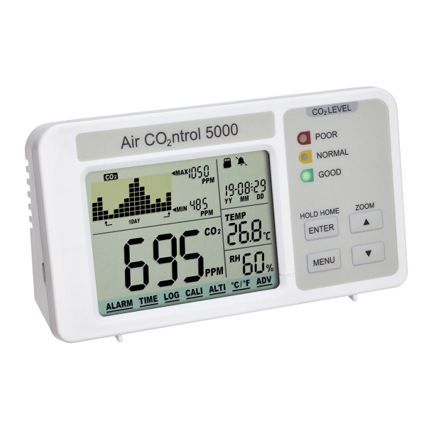 Air Controll 5000 - CO2-Monitor mit Temperatur und Luftfeuchteanzeige - Ampelfunktion und Datenlogger-Funktion AIRCO2NTROL 5000 -
