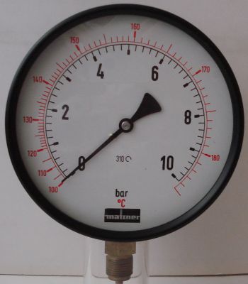 Betriebsmanometer Kl. 1,0      0.. 10 bar Doppelskala Grad Celsius